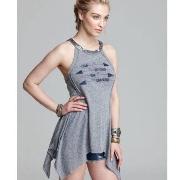 Free People Tops - NWT Free People Universe Crystal Arrow Tank Top Womens Medium Heather Gray Ombre